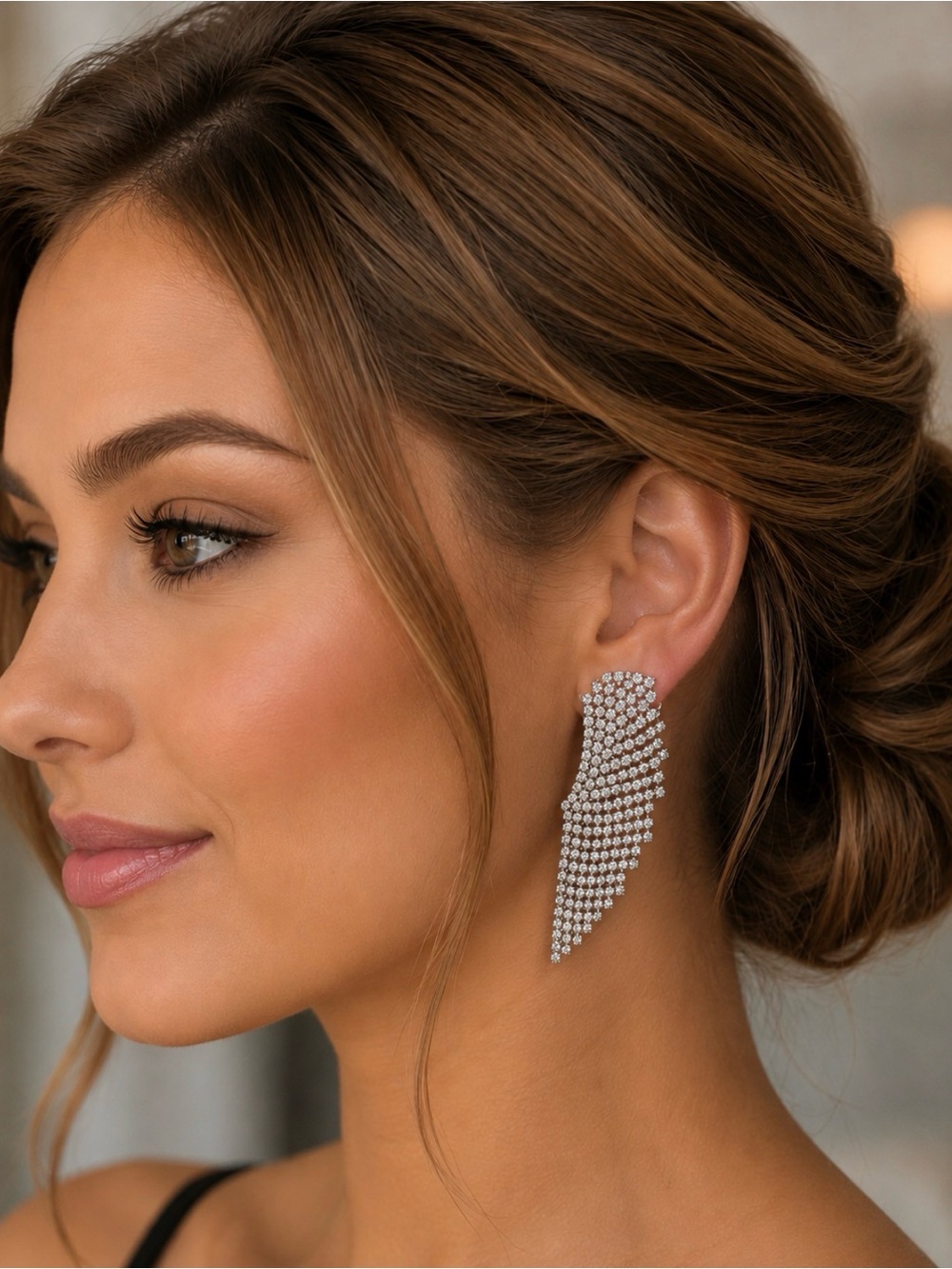 Beautiful sparkly angel wings rhinestone and silver earrings for pierced…